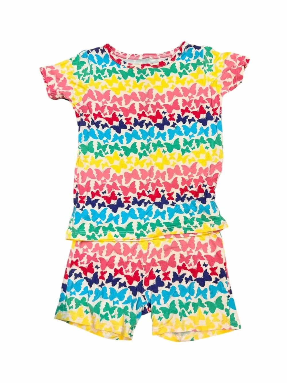 Posh Peanut Kids Rainbow Butterfly Short Pajama Set - Multicolor